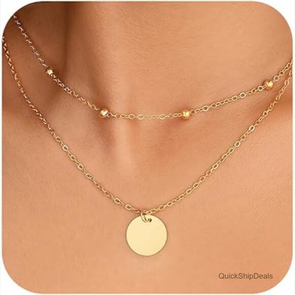 Layered Coin Bead Necklace 925 Sterling Silver Gold Plated Adjustable Choker